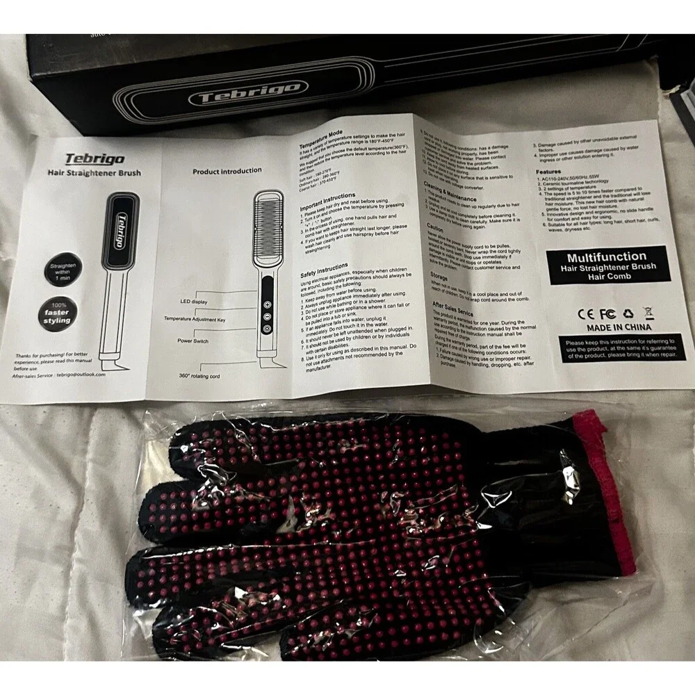 Tebrigo Hair Straightener Brush Heat Styling Tool Corded. Black Pink Open Box
